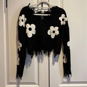 Just Polly Distressed Cropped Sweater Aesthetic Y2K Flower Size M